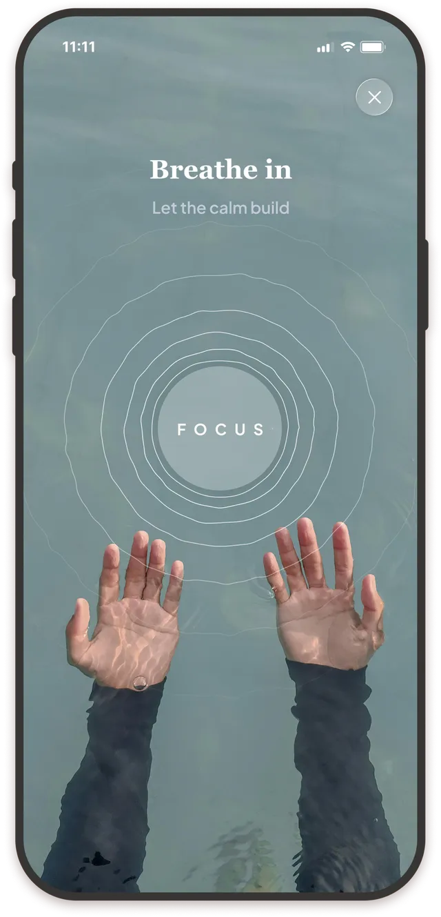not alone guided breathing session screen with the prompt Breathe in, let the calm build